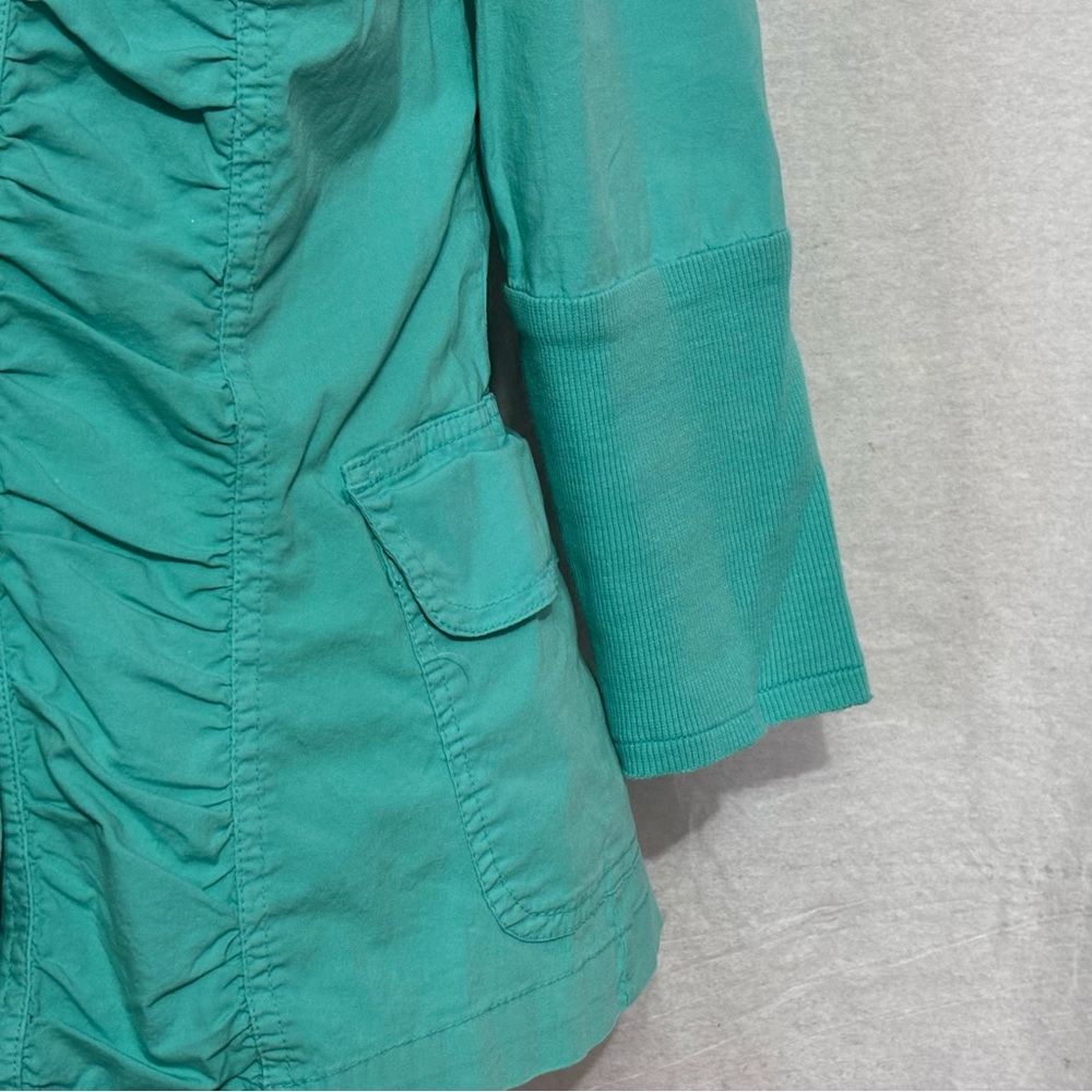 XCVI Teal Ruched Front 3/4 Sleeve Lightweight Blazer Jacket Size Small - Picture 3 of 8